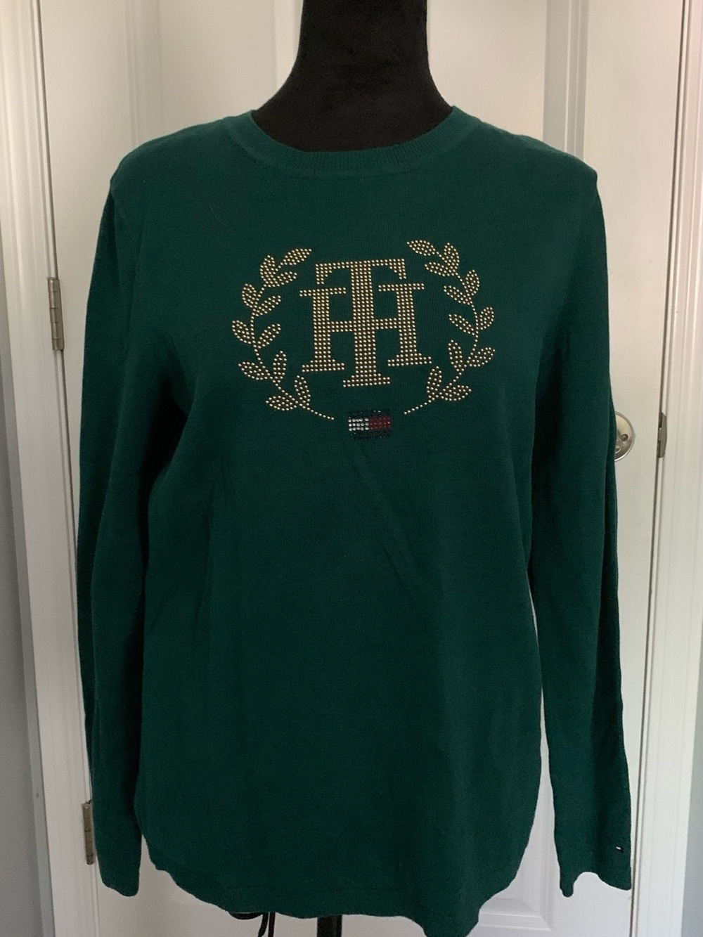 Tommy Hilfiger Dark Green Rhinestone Crest Top